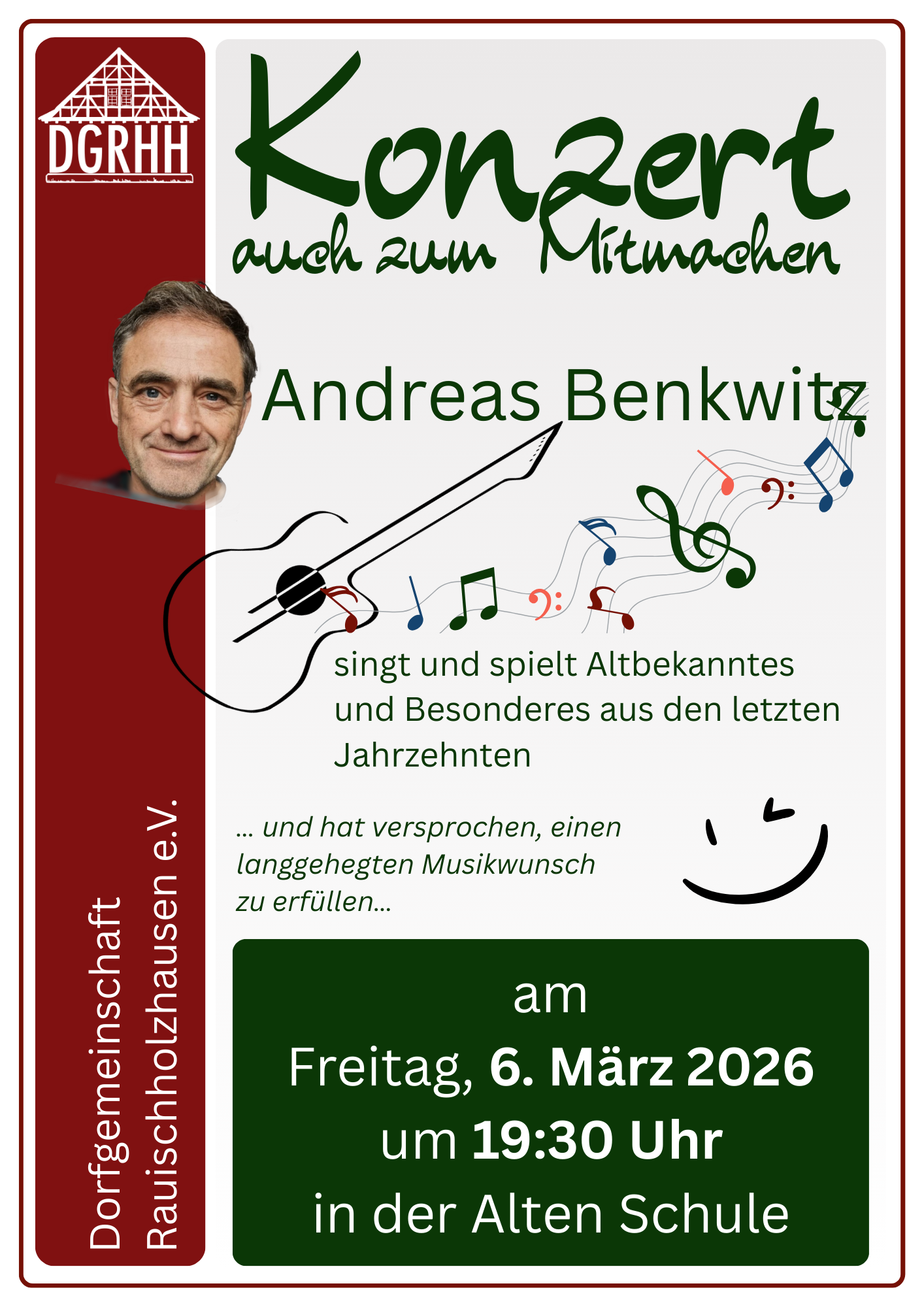 Konzert Andreas Benkwitz Alte Schule RHH am 6.3.26